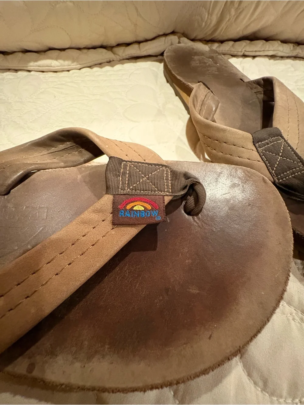 Men's Rainbow brand Brown Leather Flip Flops - Casual Sandals M8 W9.5